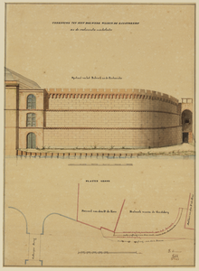 214378 Plattegrond en opstand van het ontwerp voor de restauratie van de muur van het noordelijke bastion van het ...